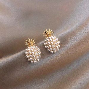Gold Pearl Pineapple Stud Earrings
